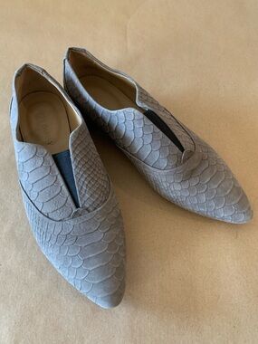 Poppy Barley The 365 Gray Nubuck Snake Loafers Size 7  🐍 🩶